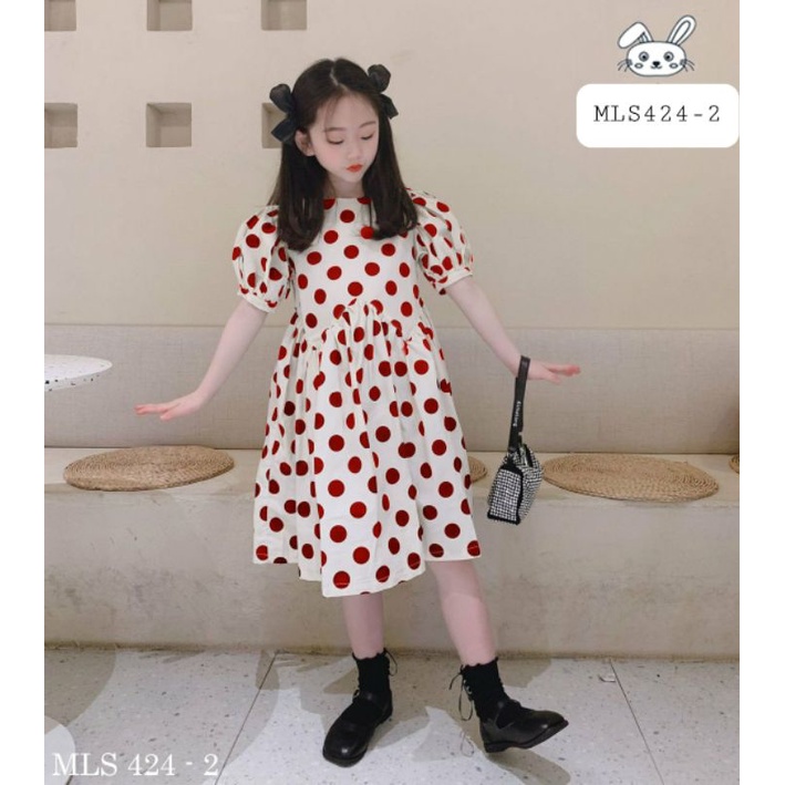 Váy bé gái 1-10T chấm bi xanh, đỏ đầm thiết kế Melisa bồng, váy trắng cánh tiên M&H