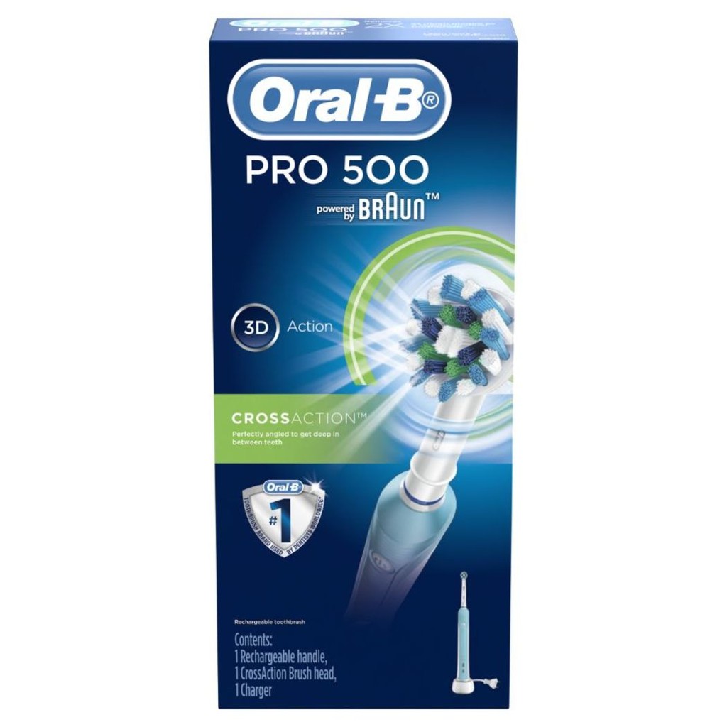 Bàn Chải Điện ORAL-B Pro 500 Cross Action Loại Bỏ Thêm Đến 100% Mảng Bám