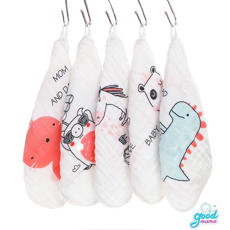 Khăn sữa cho bé Goodmama, khăn lau mặt, 6 lớp kháng khuẩn, dày dặn mềm mại, thấm hút tốt, set 5 cái