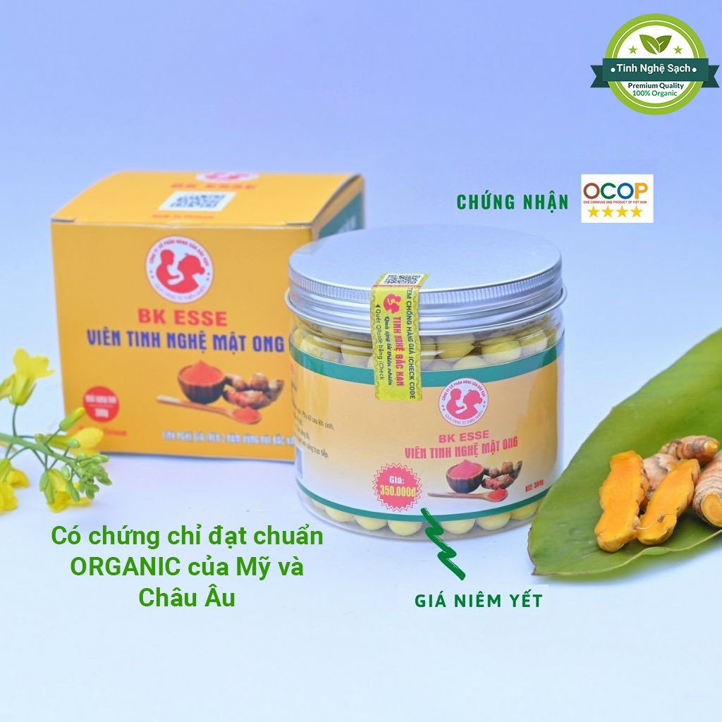 Viên tinh nghệ mật ong cao cấp Bắc Kạn, Viên nghệ mật ong cao cấp Bắc Kạn 300g, có chứng chỉ đạt chuẩn ORGANIC