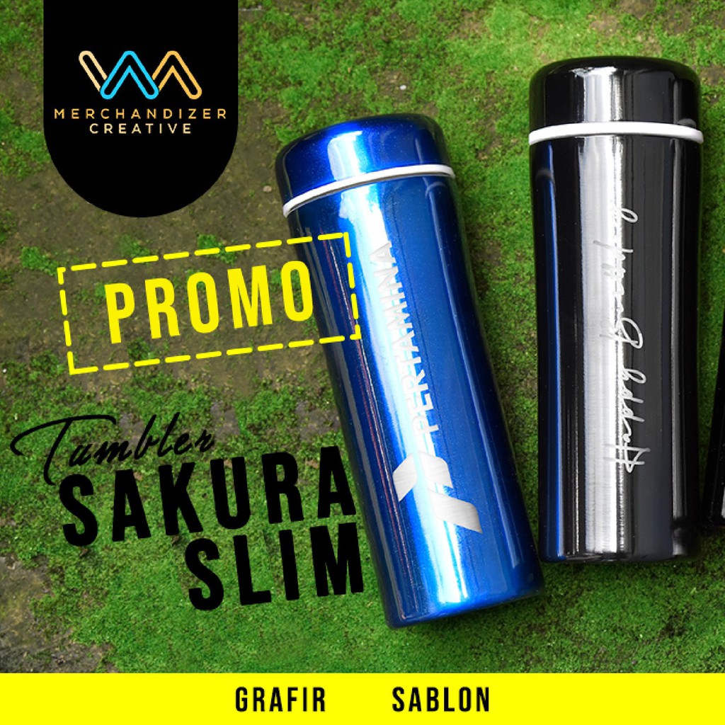 Promo Tumbler Sakura Slim Carvingd - Custom Thermos Bottle Name Logo