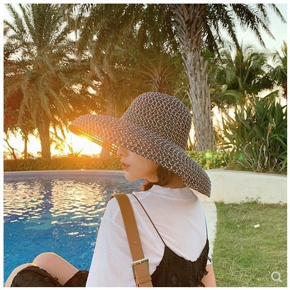 [Ảnh thật] Mũ cói dáng Hepburn lưới vành rộng 2 màu đi biển hàng đẹp loại 1