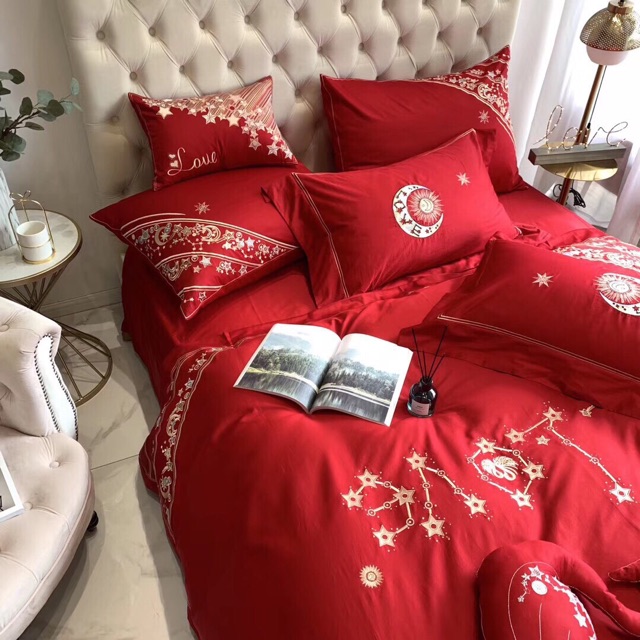 Bộ Chăn Ga Gối 7 Món Lụa Thêu THIÊN NGA  siêu Đẳng Cấp -> Mẫu Cưới Mới Nhất 2022