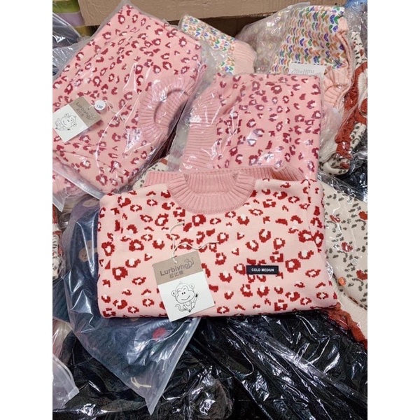 Áo len lót nỉ da beo Hồng bé gái
