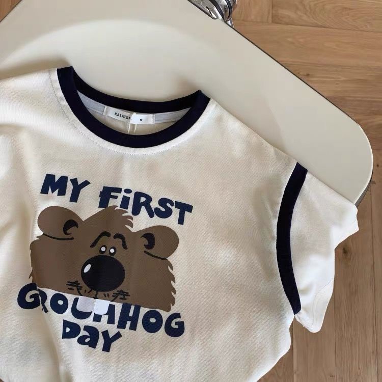 Áo Thun Tay Ngắn Hoạ Tiết Hoạt Hình Phong Cách Hàn Quốc