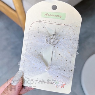Set kẹp nơ voan trắng hồng cho bé