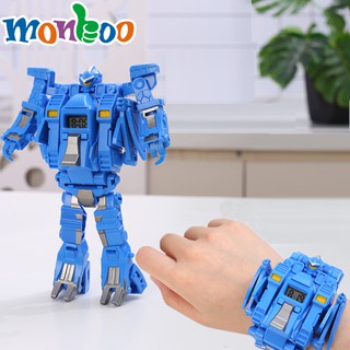 ✨Monboo✨ Boy Cartoon Watch 3 Shapes School Kid Deformation Digital Watch