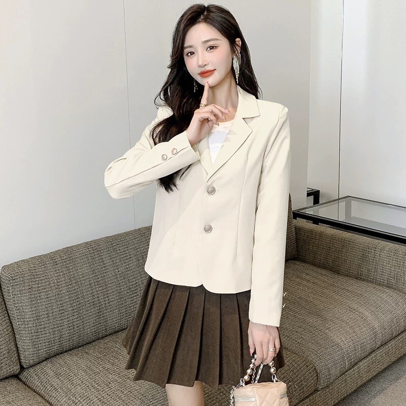 Áo blazer nữ dáng ngắn 2 lớp cao cấp Áo khoác vest công sở hàn quốc mùa thu đông thiết kế dáng croptop mặc đi làm