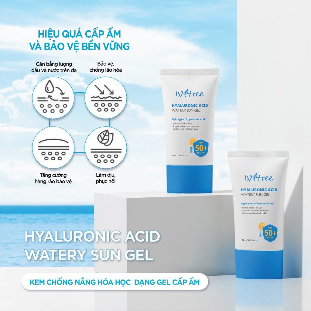 [Mã BMBAU50 giảm 7% đơn 99K] Kem chống nắng hóa học dạng gel ISNTREE HYALURONIC ACID WATERY SUN GEL 50ml