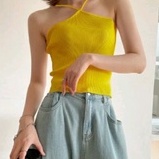 Áo braza Croptop cổ yếm dây chéo có mút ngực chất thun gân co giãn size S M L