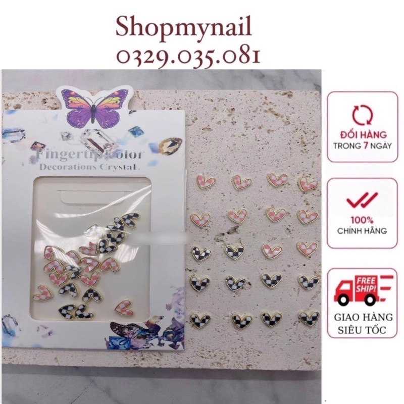 Mã 05 set charm trái tim caro nail