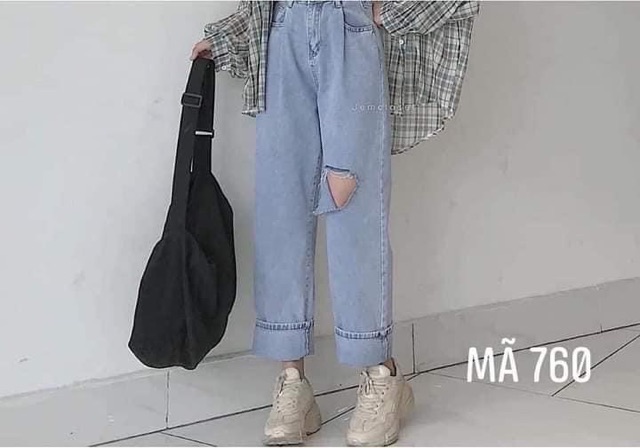 QUẦN JEANS ỐNG SUÔNG RÁCH GỐI