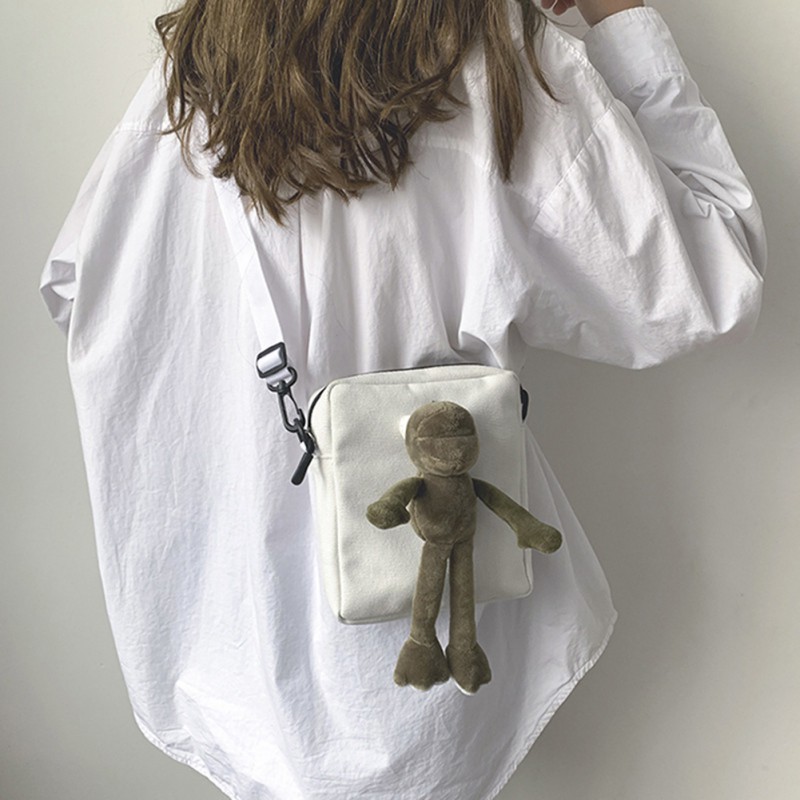 Túi vải đeo chéo phong cách Nhật Bản đính chú ếch hoạt hình xinh xắn cho nữ
