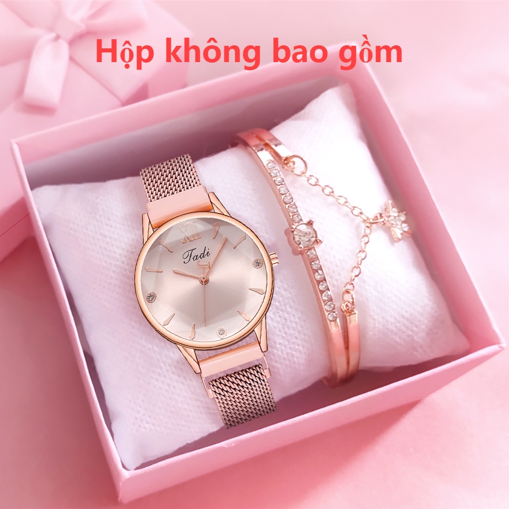 Set đồng hồ đeo tay quartz analog khóa cài từ tính + vòng tay thời trang cho nữ