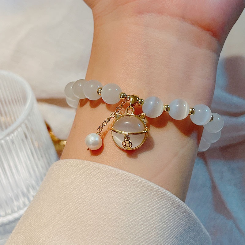 [Hàng Mới] Vòng Tay Chuỗi Hạt Đá Mắt Mèo May Mắn Phong Cách Đơn Giản Dành Cho Nữ