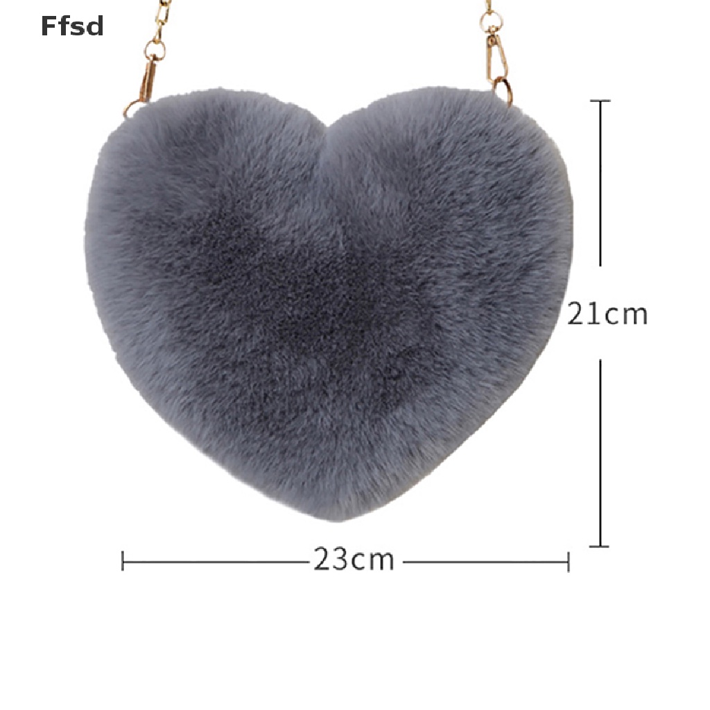 {Ffsd} Túi Đeo Chéo Vai Dạng Ví Hình Trái Tim Lông Giả Phối Dây Xích Cho Nữ * Hàng Bán Chạy *
