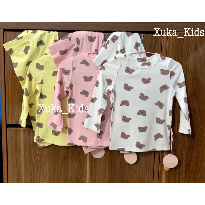 Bộ quần áo dài tay hình gấu mặc nhà Hàn Quốc cho bé [Jennybebe] Quần áo trẻ em Thu Đông 2021 [Ảnh thật Shop tự chụp]