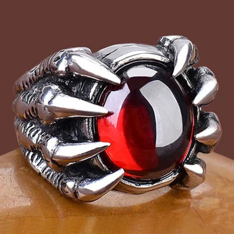 Nhẫn đính đá đỏ phong cách hip hop thời trang Hàn Quốc cho nam và nữ