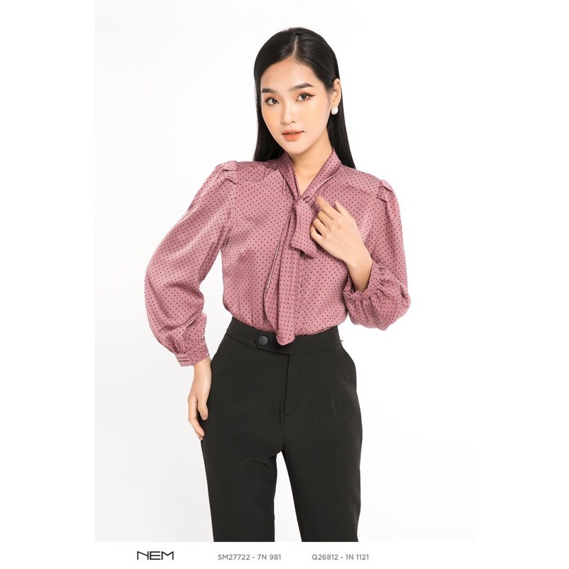 Áo sơ mi chấm bi nơ cổ Nem size 2, 4 (S M)