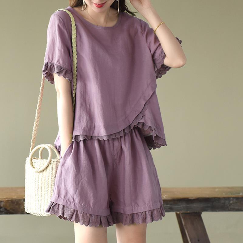 Bộ Áo Thun Cotton + Quần ngắn ống rộng Thiết Kế Độc Đáo Thời Trang Mùa Hè Hàng Mới Cho Nữ 2022