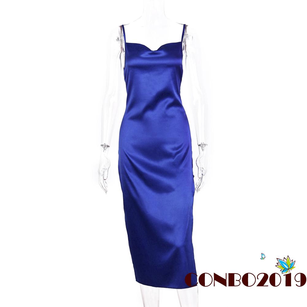 Y＆L ❥Women Fashion Sexy Sleeveless Strap Split Dress Solid Color Slim Fit Evening Mid-length Skirt | BigBuy360 - bigbuy360.vn