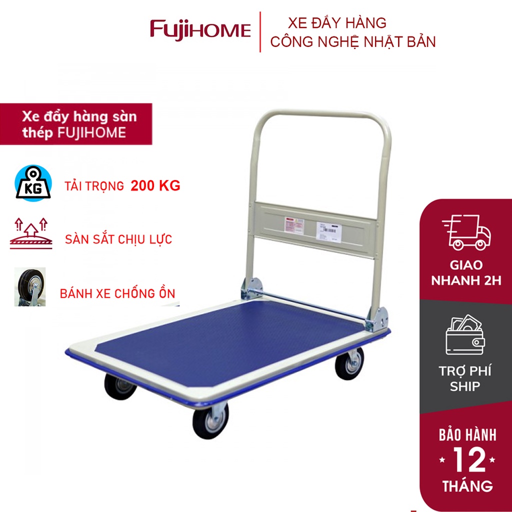 Xe đẩy hàng 4 bánh gấp gọn 200kg nhập khẩu FUJIHOME,bánh cao su không ồn, xe kéo hàng gấp gọn đa năng giá rẻ