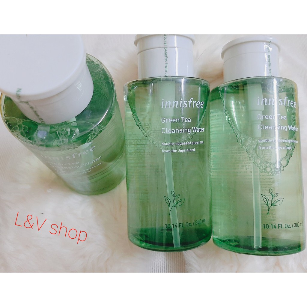 [L&V] COMBO Nước Tẩy Trang Trà Xanh INNISFREE 300 ml và Hộp Bông Tẩy Trang 320 Miếng 3 Loại