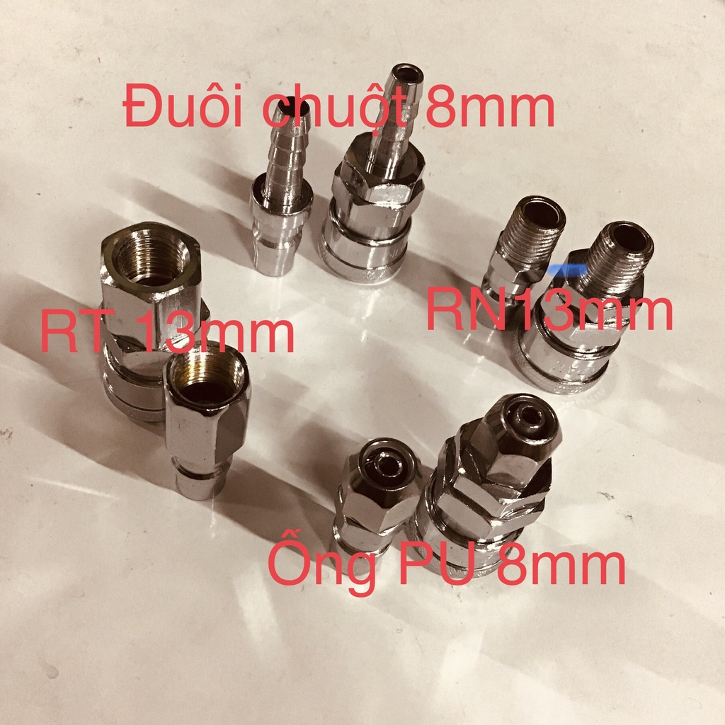 4 kiểu khớp nối nhanh inox (RN - RT- đuôi chuột - ống pu)