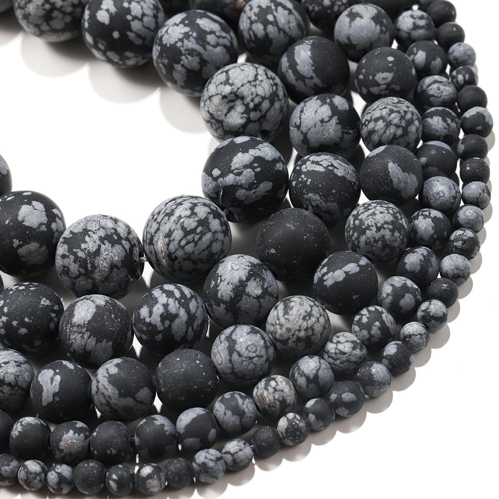 Chuỗi Hạt Đá Obsidian Tròn Bông Tuyết Tự Nhiên 4 / 6 / 8 / 10mm Làm Trang Sức Vòng Tay