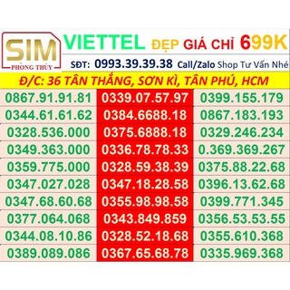 SIM ĐẸP VIETTEL Tam Hoa - Lộc Phát - tHần Tài - GIÁ chỉ 699K  T07