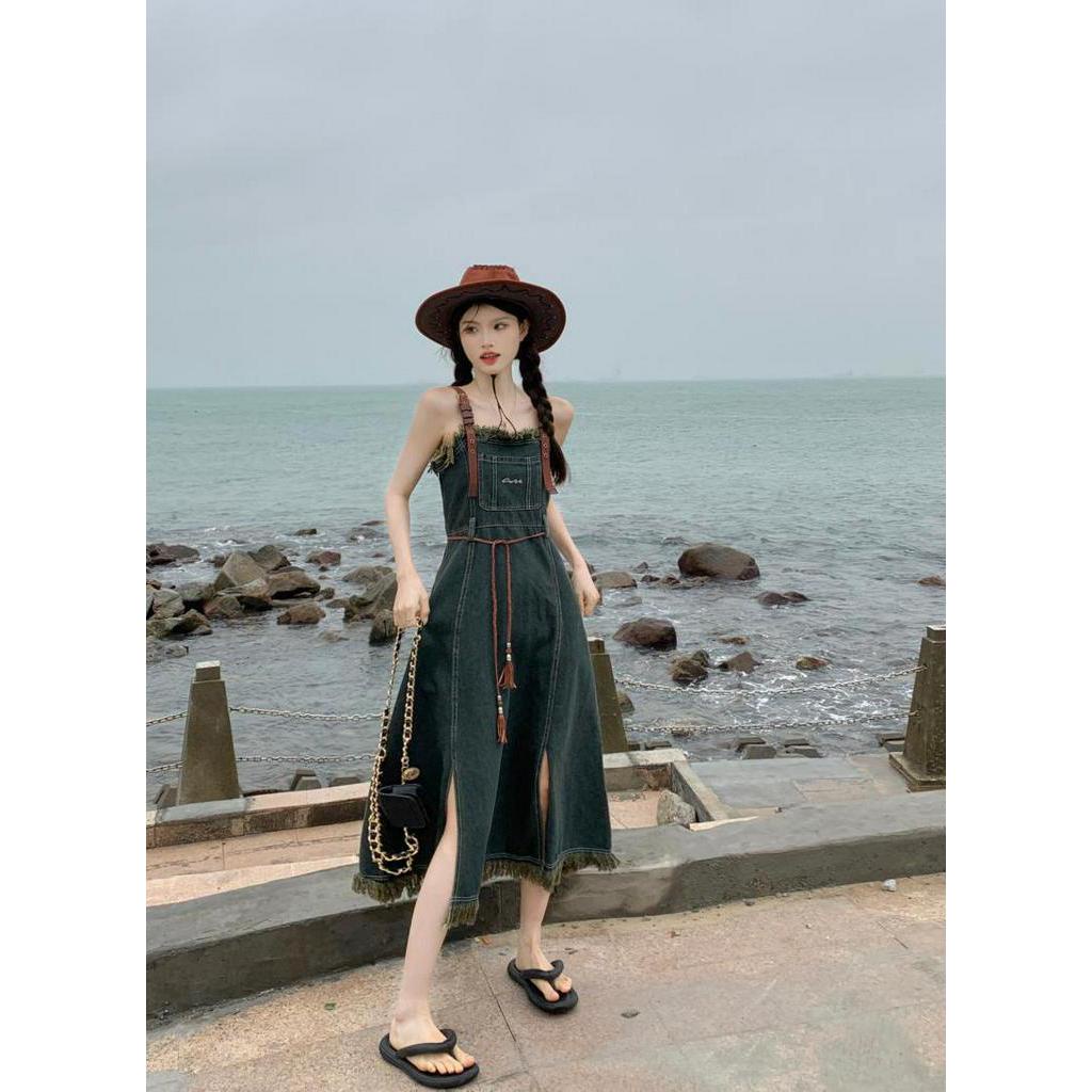 Đầm Denim Hai Dây Phong Cách Retro Mỹ 62214