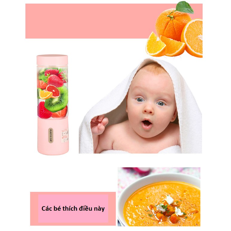 Máy xay sinh tố trái cây mini cầm tay tích điện không dây cắm công suất 30W, 350ml LABI VN LB064