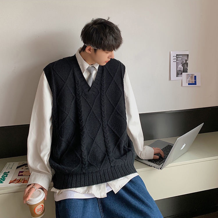 Áo Sweater Không Tay Cổ Chữ V Thiết Kế Mới Thời Trang Mùa Thu Đông Theo Phong Cách Hồng Kông Cho Nam (S-3XL)