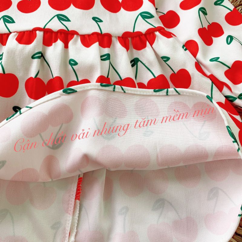 Váy cherry thu đông  cho bé gái, Váy in họa tiết quả cherry dễ thương cho bé, đầm nhung tăm thu đông