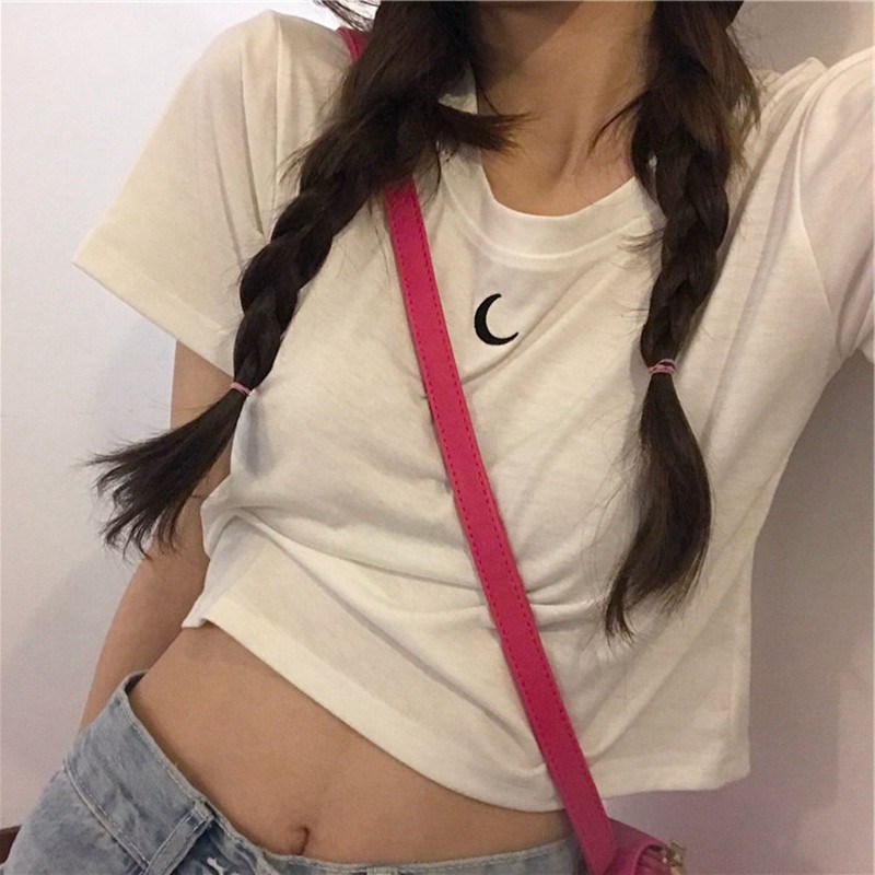 Áo Croptop Tay Ngắn Hoạ Tiết Thêu Nhiều Màu Sắc Thời Trang Mùa Hè