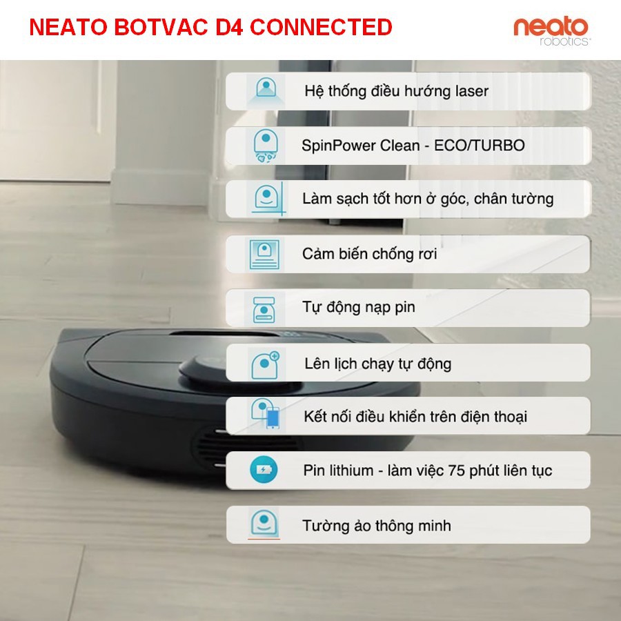 Robot hút bụi Neato D4 Connected - Hàng chính hãng Bảo hành 24 tháng 1 đổi 1