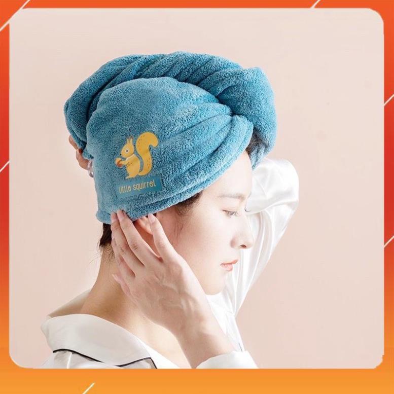 Khăn gội đầu, quấn đầu loại dày 2 lớp - Khăn quấn ủ lau khô tóc mẫu hoạt hình 25*65cm (QTHH03)