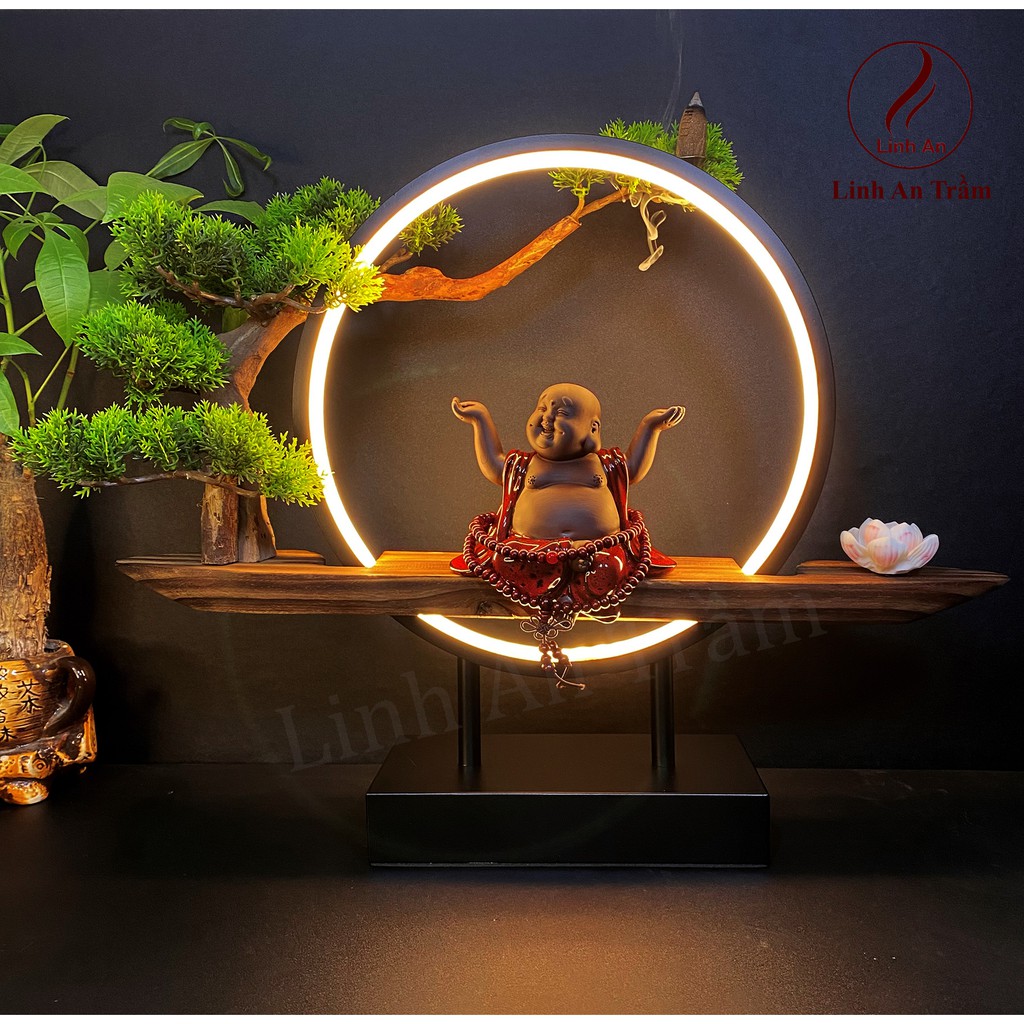 Thác Khói Trầm Hương Gốm sứ cao cấp - Thác Di Lặc hoan hỉ kèm 10 nụ trầm nguyên chất