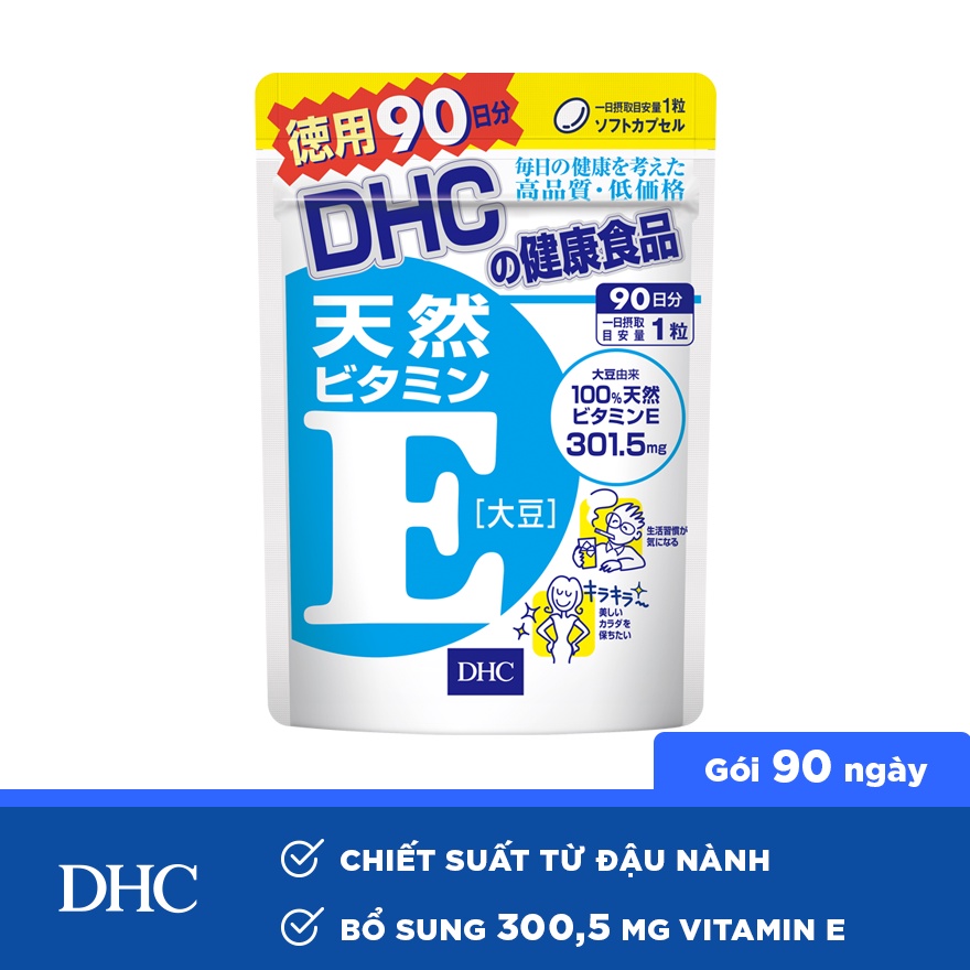 Viên uống vitamin E DHC Nhật Bản chống lão hóa dưỡng da khỏe mềm mịn giảm nhăn thâm nám làm đẹp da bà bầu mãn kinh