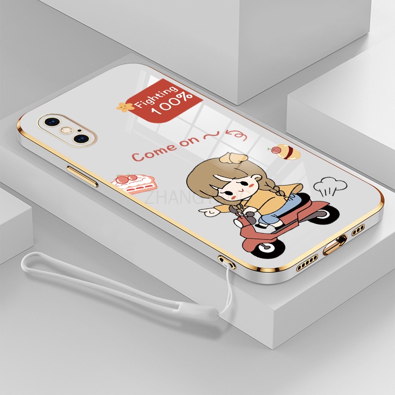 Ốp Điện Thoại TPU Silicon Mạ Điện Hình Cô Gái Chạy Xe Mô Tô Gắn Dây Đeo Cho iPhone x iPhone xs iPhone xr iPhone xs max