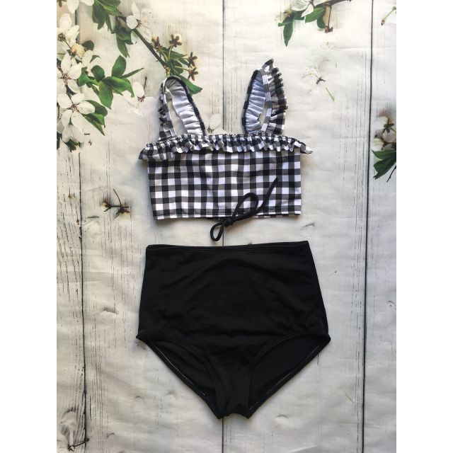 Bikini nhún bèo caro to quần cạp cao