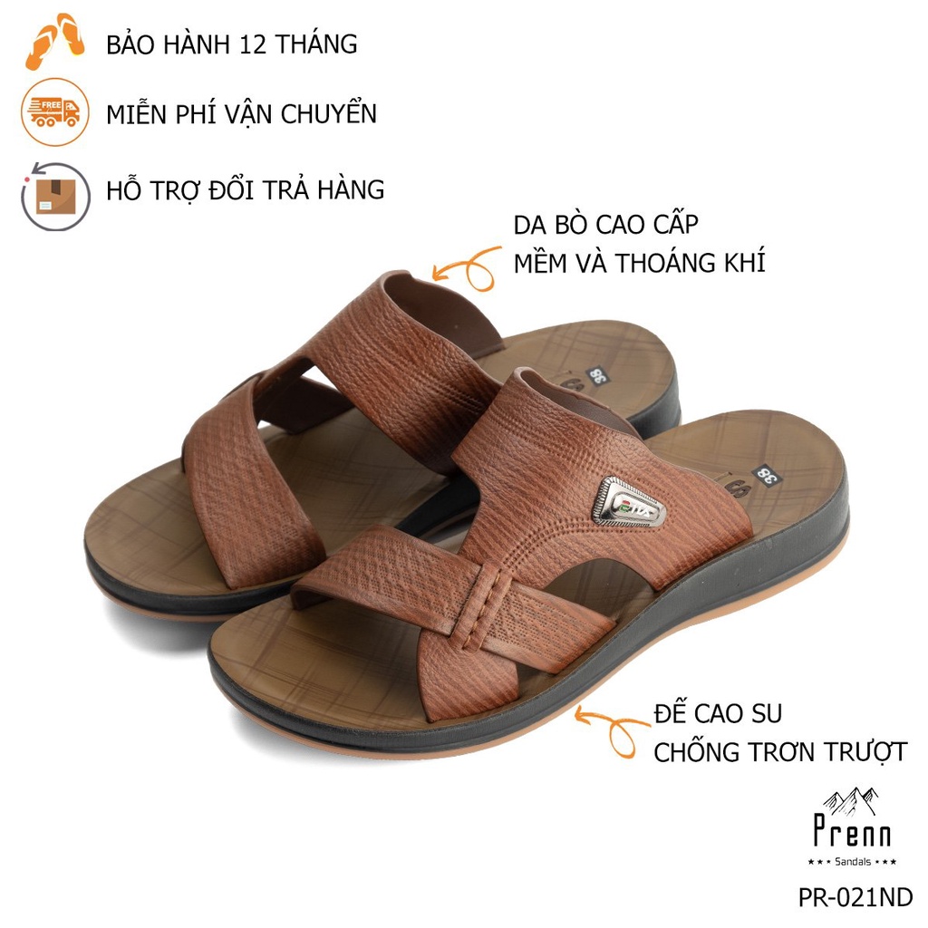 Dép da nam trung niên xuất khẩu, 100% da thật cao cấp, Đế cao su đúc gầm kếp chống trơn, chống mòn siêu bền đẹp