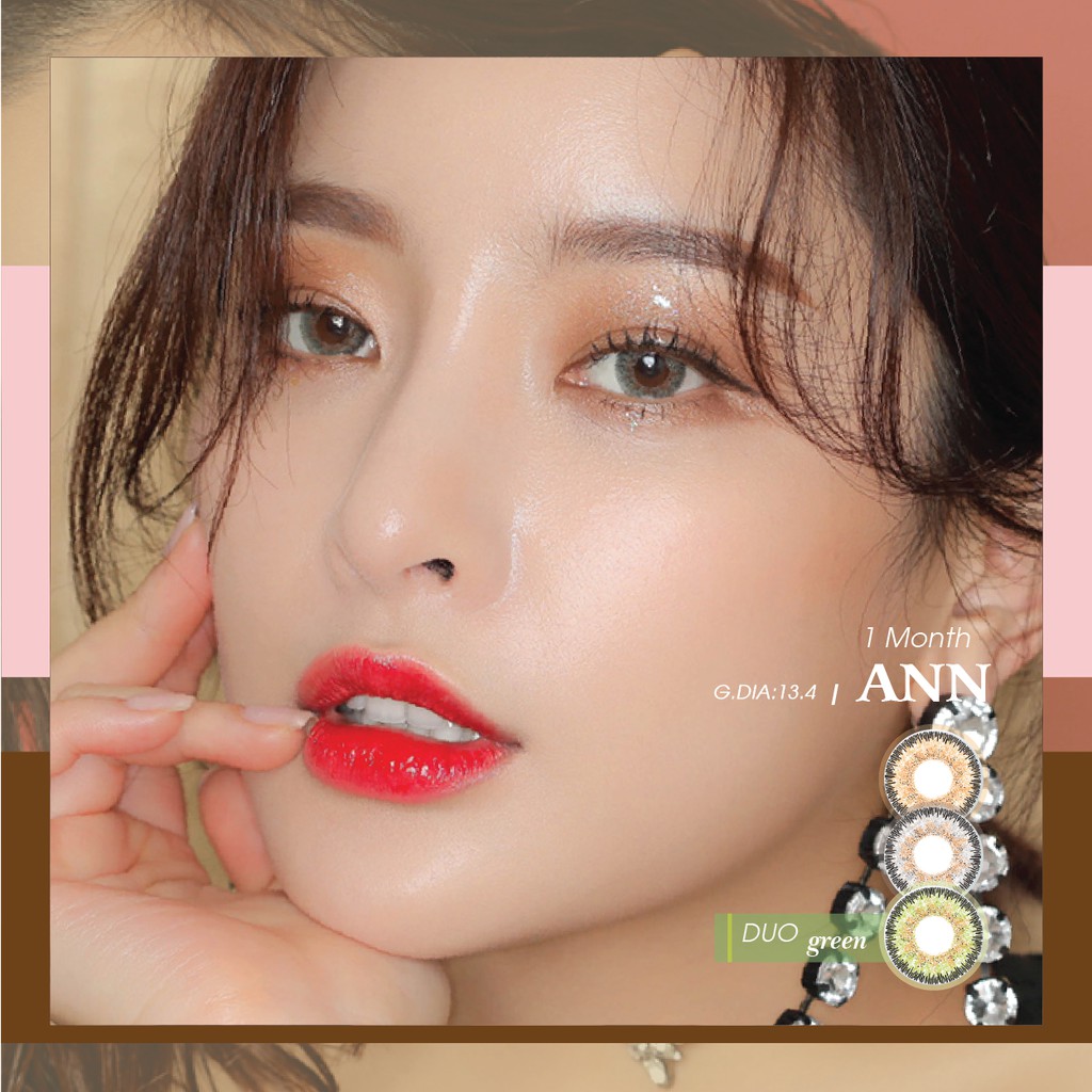[𝗠𝗼𝗻𝘁𝗵𝗹𝘆 𝗹𝗲𝗻𝘀] 1 Cặp Kính Áp Tròng Cận Thị Màu Xanh Lá Ann Duo ANN365 Chống Tia UV