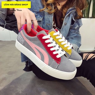 GIÀY SNEAKER NỮ DA LỘN TTS0023 ( ĐEN- XÁM}