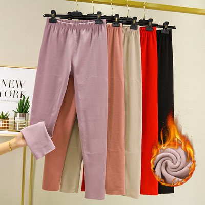 Quần legging lót nhung mùa thu đông quần nữ giữ ấm thêm lớp nhung dày quần bó sát đầu gối ống bó quần cotton