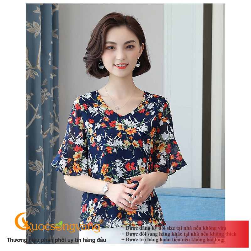 Áo hoa nữ tay loe chiffon áo nữ cổ tròn dáng suông GLA265 Cuocsongvang