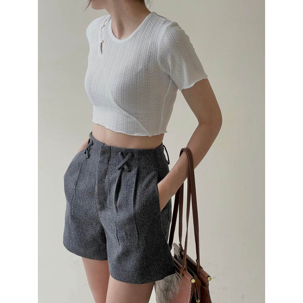 Áo croptop thun nút chéo ngực thời trang GAGO màu trắng/ đen GA4165 4166