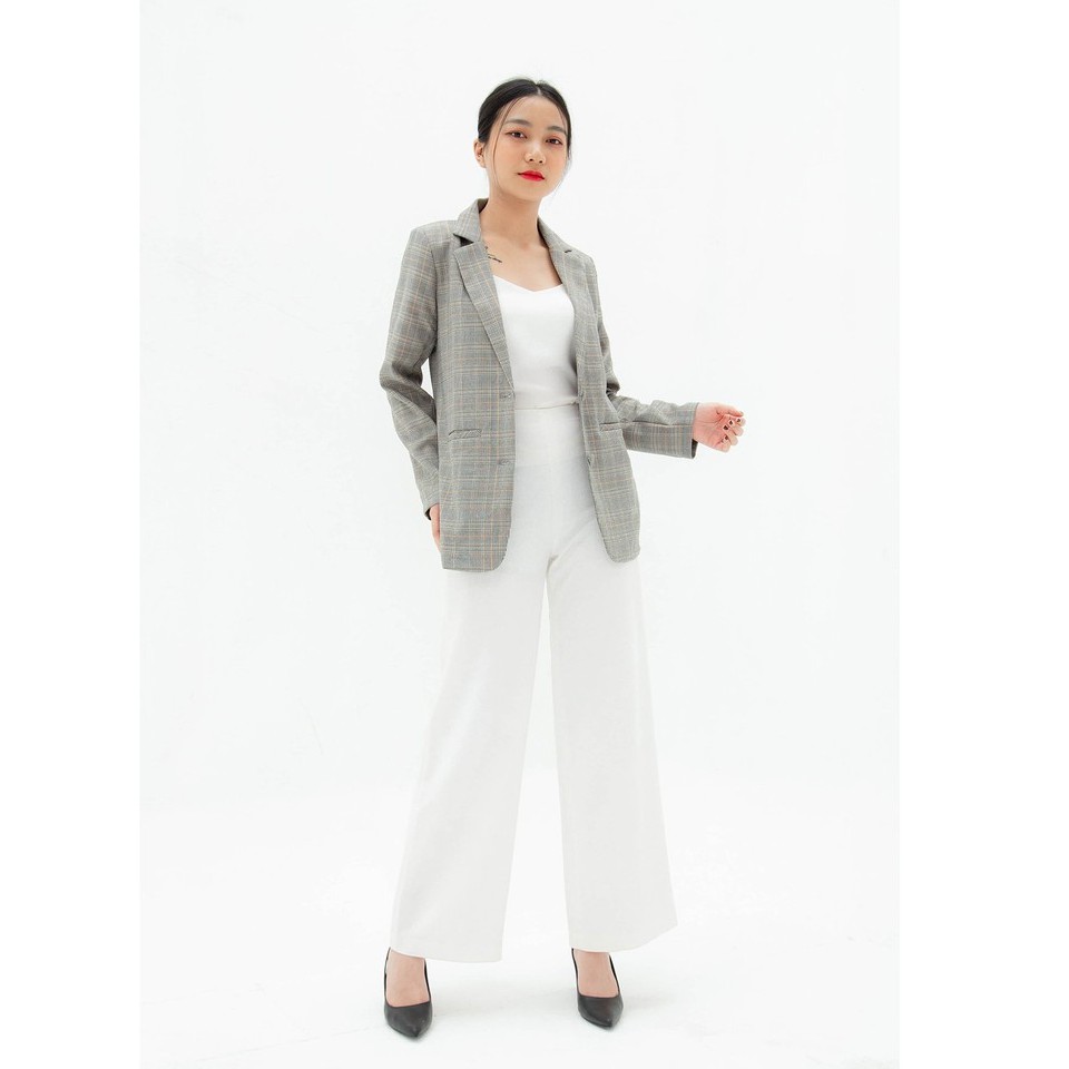 Áo vest nữ blazer KHÀN họa tiết caro xám kẻ vàng áo khoác công sở tay dài 1 lớp phong cách Hàn Quốc | BigBuy360 - bigbuy360.vn