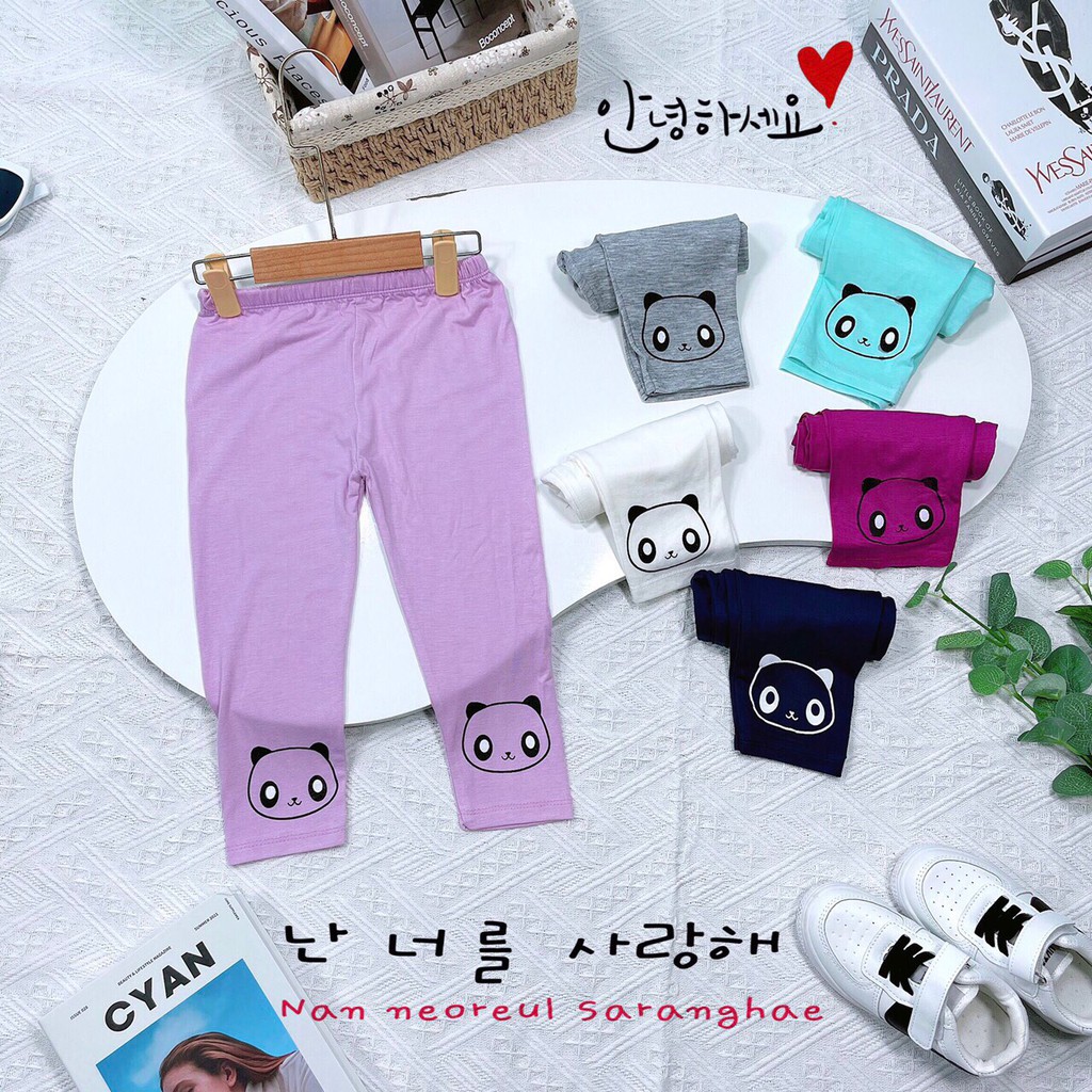 Quần Legging dài chất cotton co giãn 4 chiều in hình gấu cho bé gái từ 8 đến 18kg - Riokids LG1