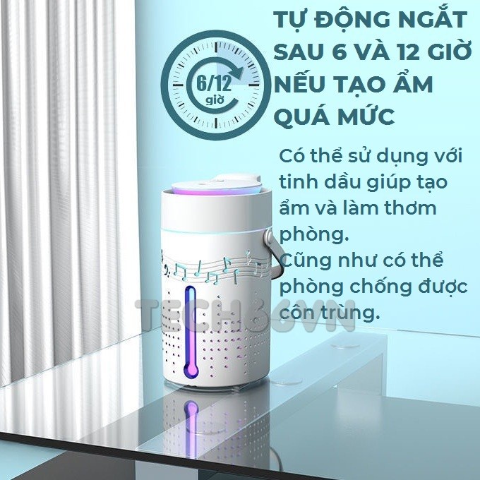 Máy phun sương tạo ẩm xông tinh dầu kiêm loa bluetooth không dây nghe nhạc đèn led nhiều màu – K1